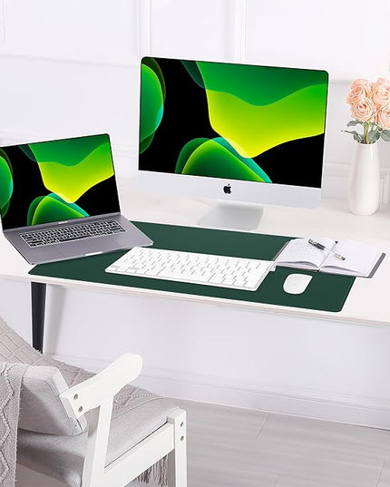 AFIING Dual-Sided Desk Pad, Natural Cork & PU Leather Large Mouse mats for Office and Home Work, Desk Protector Non-Slip, Waterproof, Easy Clean (Dark Green, 23.6" x 13.7")