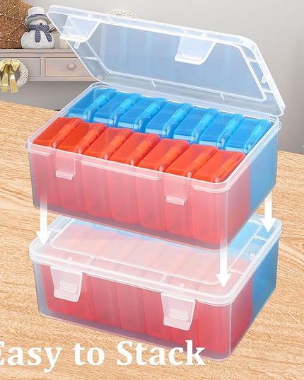Mathtoxyz Small Bead Organizers(Red, Blue), 45 Pieces Plastic Storage Cases Mini Clear Bead Storage Containers Transparent Boxes with Hinged Lid and Rectangle Clear Craft Supply Case