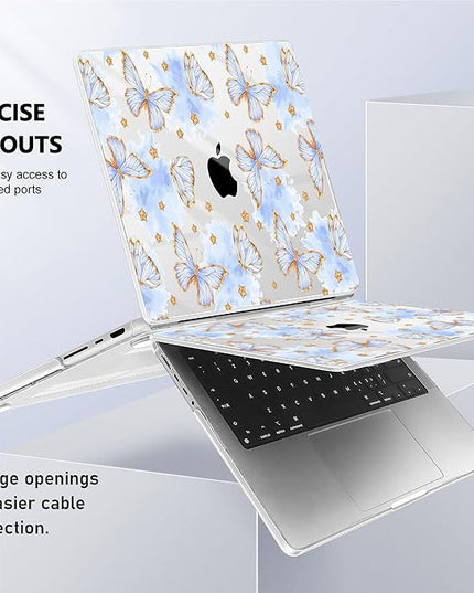 May Chen Case for MacBook Pro 14 inch, Models A2442 A2779 A2918 A2992 A3401 A3185 A3112 A3434, M1 M2 M3 M4 M5 Chip (2021-2025 Release), Plastic Hard Shell Case with Keyboard Cover, Blue Butterfly