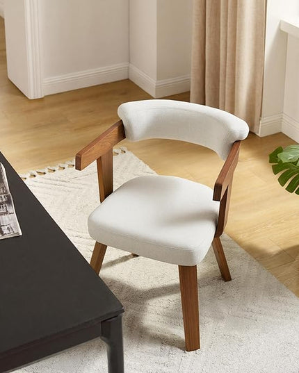 Fat Ant Office Chair No Wheels - Mid Century Modern Desk Chair, Fabric Upholstered Accent Arm Chair with Walnut Legs for Small Spaces Home Office Living Room Bedroom Study, Off White