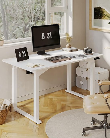 SANODESK 4-Leg Standing Desk, Electric Height Adjustable Desk with Memory Presets for Home Office, Stand up Desk Computer Workstation, 55x28 Inches White