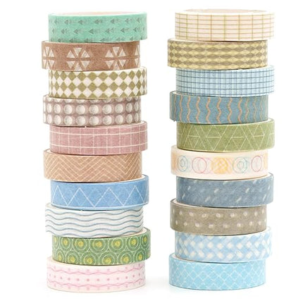Songdao 20 Rolls Basic Washi Tape Set Japanese Arts Adhesive Tapes Simple Patterns Decorative Masking Tape Sets for Craft, Kids, Scrapbook, DIY, Gift Wrapping (Style Four)