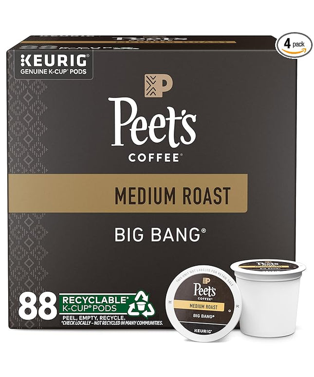 Peet's Coffee, Medium Roast Keurig K-Cup Pods, 100% Arabica Coffee - Big Bang 88 Count (4 Boxes of 22 Pods)