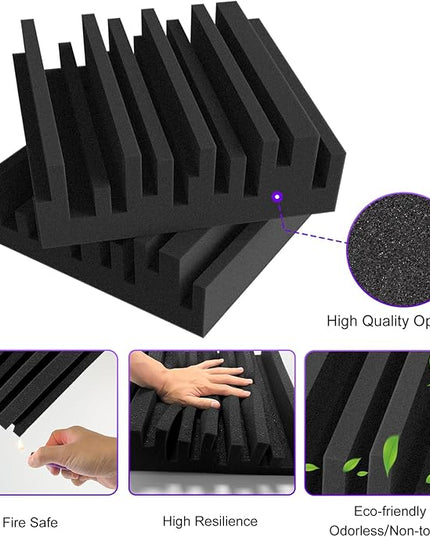 TroyStudio Thick Acoustic Foam Panels, 12 X 12 X 3 Inch 32 Pcs Broadband Sound Absorbing Foam, Dense Soundproof Padding Tile, Recording Studio Foam Absorber, Groove Decorative 3D Wall Ceiling Panel