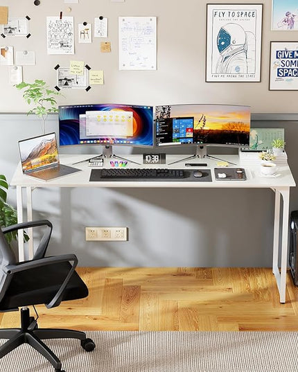 PayLessHere | 63 Inch Computer Desk | White | Office Desk with Metal Frame, Adjustable Feet | Water-Resistant, Scratchproof Surface | Sturdy Writing Table for Home Office or Study | Pack of 1