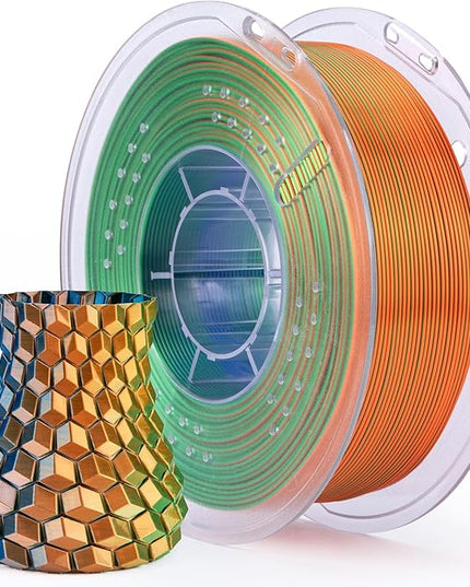 ELEGOO Silk PLA Filament Triple Colors Blue Green Orange, Shiny Tri-Color 3D Printer Filament 1.75mm Dimensional Accuracy +/- 0.05mm, 1kg Spool(2.2lbs) Fits for Most FDM 3D Printers