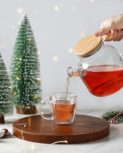 CnGlass Glass Teapot Stovetop Safe,40.6oz Clear Tea pot with Removable Filter Spout,Loose Leaf and Blooming Tea Maker