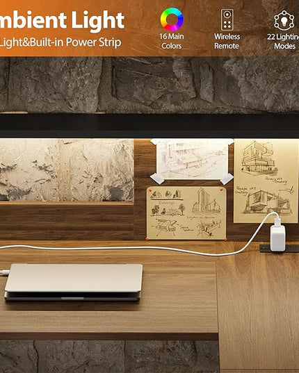 Agilestic L-Shaped Electric Standing Desk, 63x55 Inch Ergonomic Adjustable Height Desk with Storage, Stand Up Corner Desk Sit Stand Computer Table Power Outlet & LED Lights, Office Table, Dark Walnut
