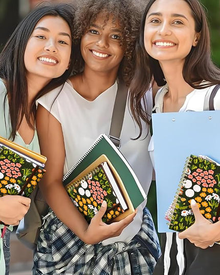 Spiral Journal Notebook, A5 Cute Notebooks for Women Men, College Ruled Hardcover Notebook for Work & Note Taking, 60 Pages Double-Wire Journals for Writing, Abstract Flowers