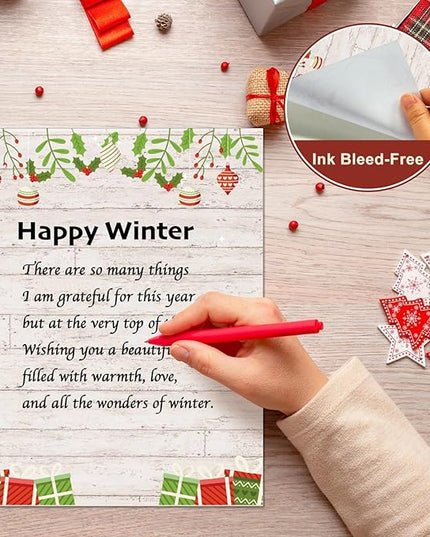 EggSun 250Pcs Christmas Stationery Paper and Envelope Set with 100 Letterhead Papers and 50 Envelopes, 10 Design for Letter Writing Invitations Computer Holidays Party Notes, 8.5x11 Inch-Wood Grain