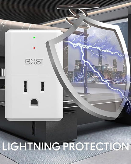 BXST 918J Single Outlet Surge Protector for Home Appliance Small Multi Function Plug with Surge Protection Wall Mount Power Suppressor for Refrigerator, TV, PC, Xbox, PS5, 120V, 1800W, 1 Pack