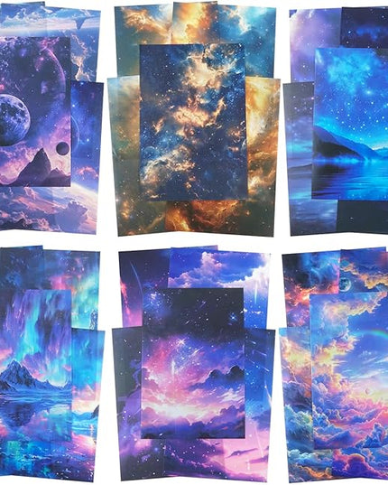 AuriicLeaf Large Galaxy & Aurora PET Stickers Set, 60 PCS Aesthetic Sky Stickers for Scrapbooking, Journaling, DIY Crafts, and Art Supplies