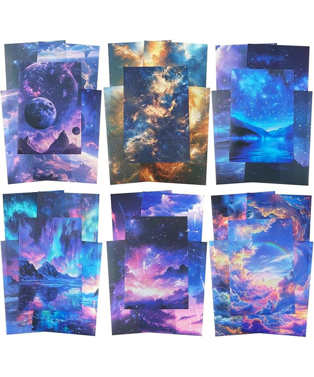 AuriicLeaf Large Galaxy & Aurora PET Stickers Set, 60 PCS Aesthetic Sky Stickers for Scrapbooking, Journaling, DIY Crafts, and Art Supplies