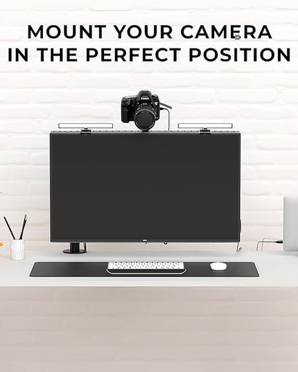 HumanCentric DSLR Monitor Mount Extra Large, Desk Camera Mounting, Light Webcam, Microphone Shelf for Monitor VESA Arm, Replace Clamp Tripods, 100x100mm Patterns, Aluminum, Hardware Included