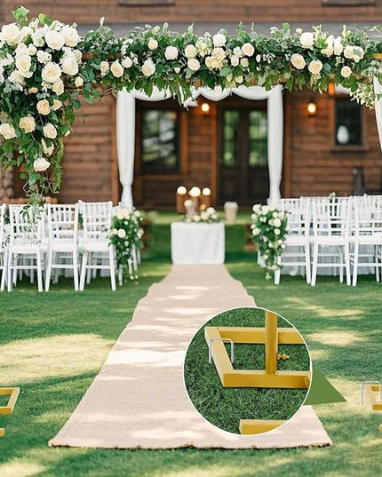 8.2FT Square Arch Backdrop Stand,Metal Gold Backdrop Stand Heavy Duty Adjustable,Extra 2 Clamps Change Over The Table Rod Stand,Wedding Balloon Arch Stand for Valentine Parties Decoration