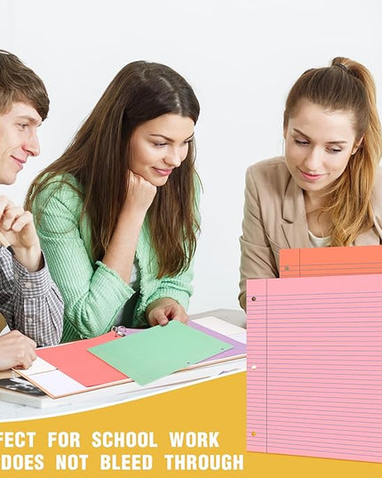 PerKoop 400 Sheets Colored Loose Leaf Paper 8.5" x 11" college ruled Lined 3 Hole Punched notebook Filler Paper for 3 Ring Binders Office School Supplies (Candy Colors)