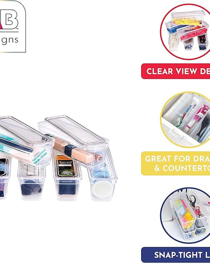 Best Kept 6 Bin Pack, Long Home Organizer Storage Boxes with Lids, Translucent Clear