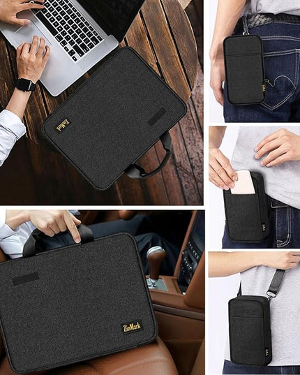 Laptop Case 15.6 Inch Briefcase Military-Grade Protection with Detachable Belt Bag, Compatible All Model of 15-16 Inch MacBook Pro and Most Popular 15.6 Inch Notebooks Chromebooks (Black)