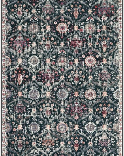 Lahome Moroccan Trellis Kitchen Runner, 2x5 Rug Runners for Hallways Non Slip Laundry Room Rug, Ultra-Thin Washable Vintage Carpet for Bedroom Bathroom, Black/Multi