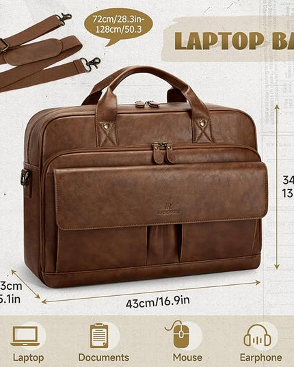 RAINSMORE Mens Laptop Bag PU Leather Messenger Bag 15.6 Inch Briefcase Vintage Computer Satchel Bag for Work Business