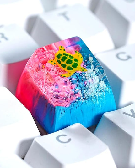 Sea Turtle Artisan Keycap Blue Pink Coral Reef R1 SA Profile Custom Sea Creatures Keycaps 1U ESC Handmade Gaming Resin Key Cap Cherry MX Switch Compatible Mechanical Keyboard Turtle Lover Gift