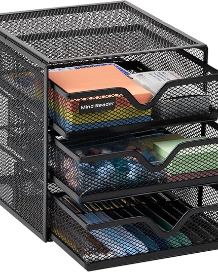 Mind Reader Desktop Accessory Storage, Desk Supplies, Organizer, Office, Metal Mesh, 6.25" L x 6.5" W x 6.5" H, Black