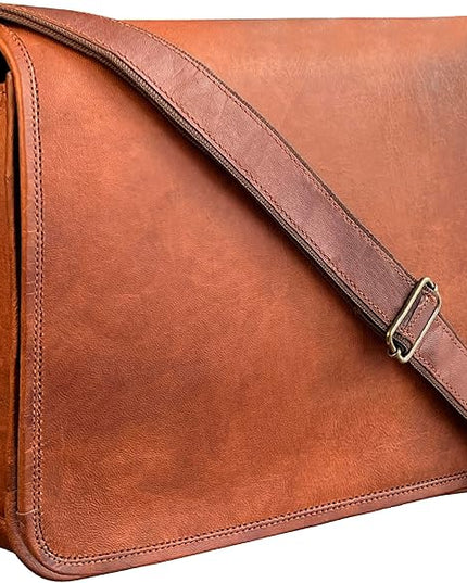 RUSTIC TOWN 14" Leather Messenger Bag for Men & Women – Full Grain Vintage Crossbody Satchel – Fits 13.3"/14" Laptop – Ideal Briefcase for Work, Travel & College – Adjustable Shoulder Strap