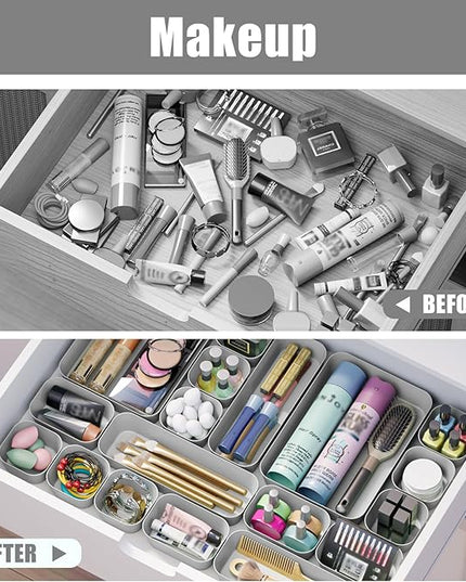 Plastic Drawer Organizers, 10 PCS Drawer Organizer Bins, Bathroom and Vanity Organizer Plastic Tray, Makeup organizer and storage for Makeup, Bedroom, Kitchen Gadgets Utensils and Office (Gray)