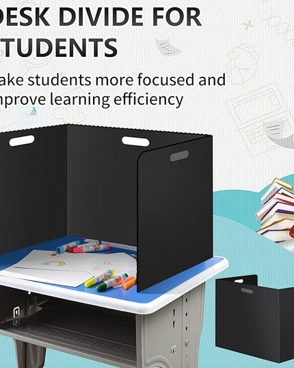24 Pcs Desk Dividers for Students Plastic Durable and Waterproof Privacy Folders Shields Test Dividers with Classroom Privacy Boards for School Study Teacher Supplies (24pcs Black)