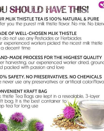 FreshDrinkUS, Premium 135 Milk Thistle Tea Bags, 100% Natural & Pure from Milk Thistle Seeds. Milk Thistle Seed Herbal Tea. Made with Natural Material Tea Bags. No Sugar, No Caffeine, No Gluten, Vegan.