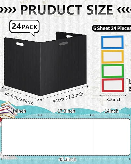 24 Pcs Desk Dividers for Students Plastic Durable and Waterproof Privacy Folders Shields Test Dividers with Classroom Privacy Boards for School Study Teacher Supplies (24pcs Black)
