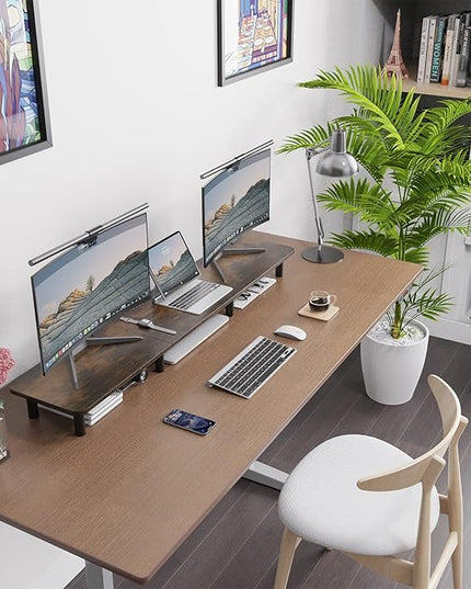 Dual Monitor Stand - 43.7 inch Extra Long Wide TV Stand - Wood & Steel Leg Desktop Riser - Desk Organization - Home Office (Vintage)
