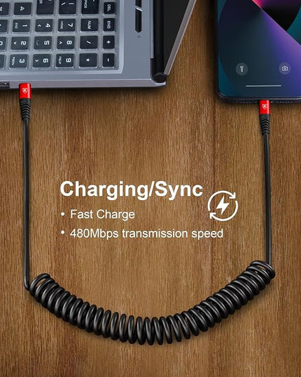 USB Type C to Lightning Cable [3FT/6FT], 2Pack Coiled iPhone Charger Cable Fast Charging for Car [Apple MFi Certified] Short USBC iPhone Cord Compatible with iPhone14/13/12/11/8/Plus/iPad/CarPlay-Red