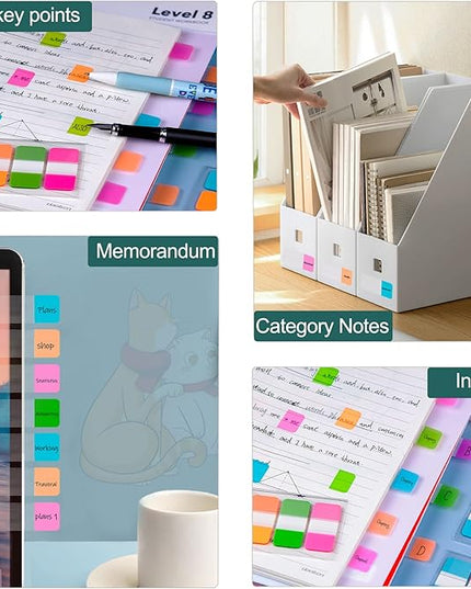 Golcellia 480 Pieces Sticky Tabs Transparent Sticky Notes, Colored Page Markers for Bookmarks, Writable and Repositionable Index Annotation Tabs