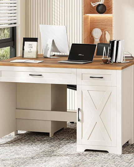 Vabches Farmhouse 47" Executive Desk,Computer Desk with Drawers and Storage Cabinet, Workspace for Home Office and Study