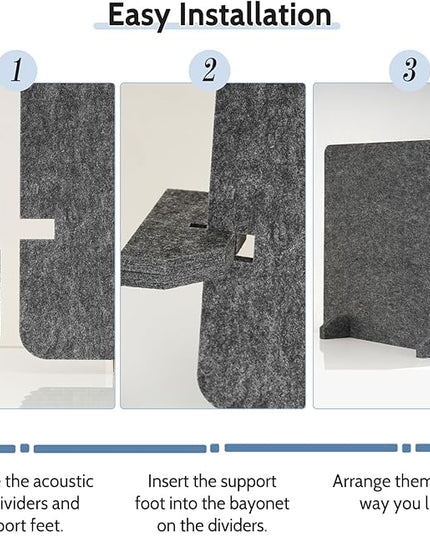 4 Pack Acoustic Desk Dividers - 24" x 20" Freestanding Privacy Panels Set with Noise - Reducing Design Cubicle Sound Proof, Ideal for Office, Classroom, and Home (Dark Gray)
