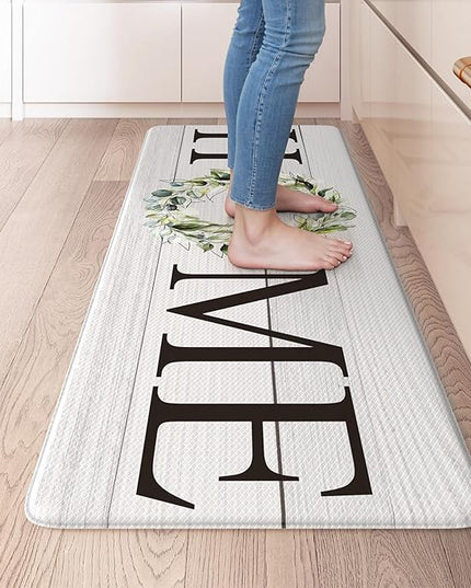 KIMODE Anti Fatigue Kitchen Mat Cushioned, Boho Farmhouse Kitchen Runner Rug, Non Slip Memory Foam Kitchen Mat for Floor, Waterproof Standing Desk Mat for Laundry Office Sink 20"x39" White