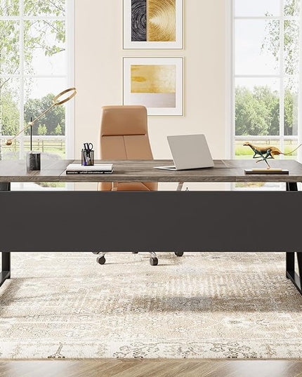 Tribesigns 63" Executive Desk with Reversible File Cabinet, Large L-Shaped Office Desk with Drawers, Business Furniture Workstation for Home Office (Dark Oak, 63-inch)