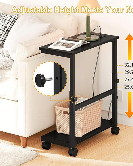Snughome Computer Tower Stand with Charging Station, 25.0"-32.1" Height Adjustable PC Tower Stand for Floor, Mobile PC Holder with Locking Wheels Computer Cart for Home Office