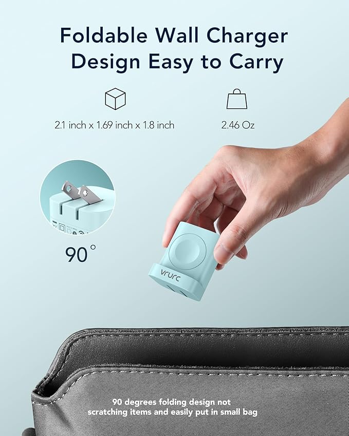 VRURC for Apple Watch Charger, Wireless Magnetic Portable iWatch Charger, PD 20W 3-in-1 Travel Essentials Fast Charging Block for iWatch Ultra/SE/11/10/9/8/7/6/5,iPhone 17/16/15/14/13 etc-Green