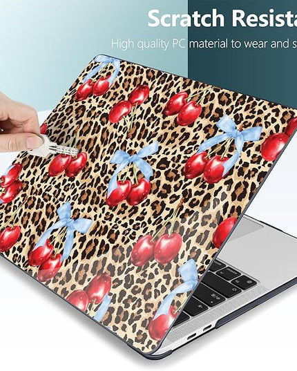 DONGKE Compatible with MacBook Pro 13 inch Case 2024 2023-2020 Release A2338 M2/M1 A2251 A2289 with Retina Display & Touch ID, Plastic Hard Shell & Keyboard Cover & Screen Film - Cherry & Leopard
