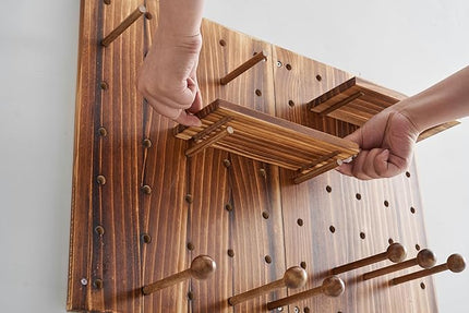 Wood Pegboard Combination Wall Organizer Kit, Wooden Display Pegboard Panel Kits for Bedroom, Study, Office, Bathroom, 2 Pieces Pegboards and 15 Accessories (Walnut)