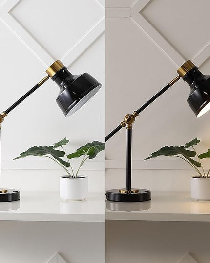 JONATHAN Y JYL7124A Allegra 18.5" Adjustable Cantilever LED Task Lamp, USB Charging Port, Classic, Coastal, Industrial, Farmhouse, Traditional for Bedroom, Living Room, Office, Black/Brass Gold