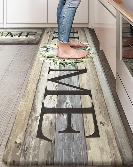 KIMODE Anti Fatigue Kitchen Mats, Farmhouse Kitchen Rugs Sets of 2, Non Slip Kitchen Mats for Floor, Cushioned Kitchen Floor Mats for Sink, Laundry, Office, Desk Grey 17"x59"+17"x29"