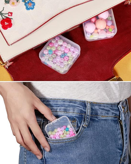 Mathtoxyz Small Bead Organizers, 15 Pieces Plastic Storage Cases Mini Clear Bead Storage Containers Transparent Boxes with Hinged Lid and Rectangle Clear Craft Supply Case