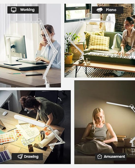 SKYLEO Led Desk Lamp - 31.5" Desk Light - 5 Color Modes X 11 Brightness Levels - Adjustable Swing Arm - Timmer & Memory Function - 12W Study Lamp - White