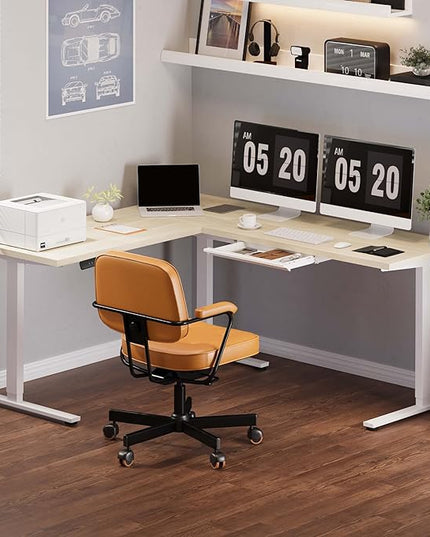 SANODESK L Shaped Electric Standing Desk with Drawer, 71 Inch Ergonomic Adjustable Height Desk with Storage, Corner Desk Sit Stand up Computer Table for Work Office Home, Maple