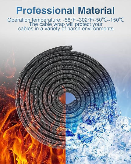 Nilight Cable Sleeve, 10ft-1/4inch Cord Management Sleeves, Braided Sleeving, Split Self Wrapping Wire Loom for Computer Electrical Automotive Harness Protector Organizer, Black