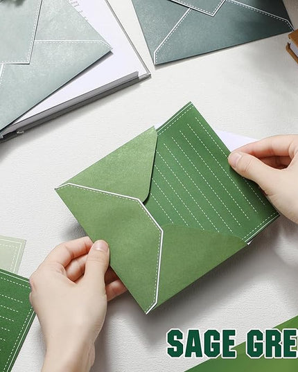 TaoBary 160 Packs Stationery Paper Set (50 Double Sided Stationery Writing Papers 50 Matching Envelopes) 60 Round Dot Sticker, 10 Design (5.5 x 8.25 Inch,Sage Green Color)