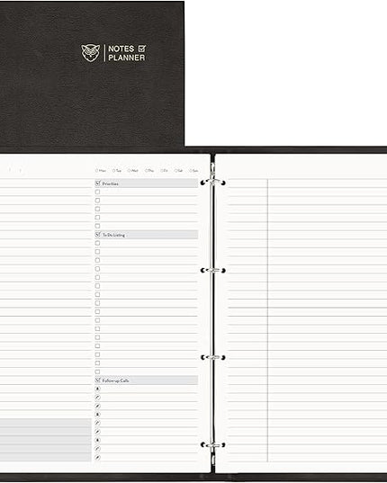 EMSHOI Undated Daily Planner 9.2" X 12", Large To Do List Notepad, 240 Refill Pages Ring Binder Planner, Hardcover Leather Appointment Book for Work, with Yearly Schedule, Habit Tracker, Black